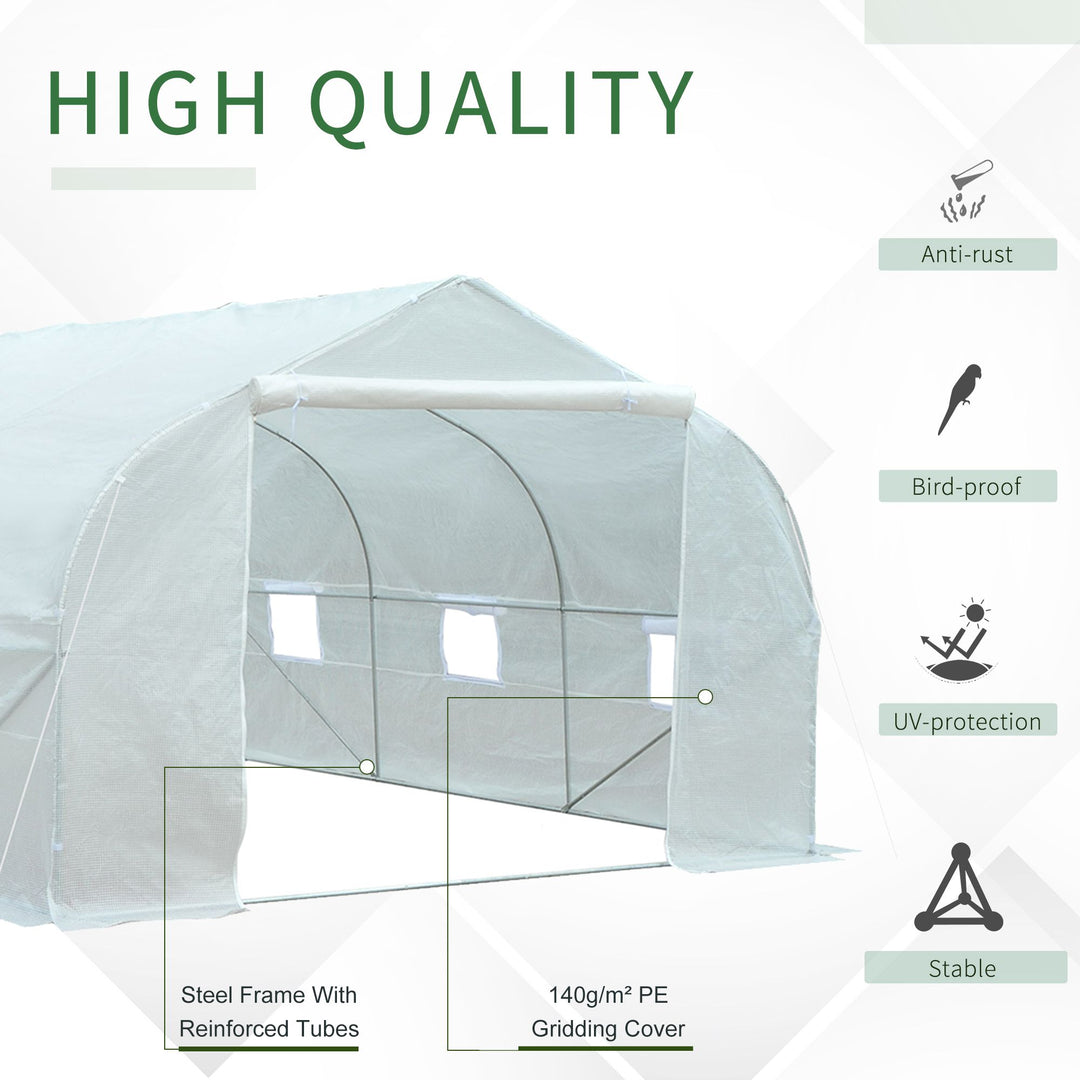 11.5’ x 10’ x 6.6’ Walk-in Tunnel Greenhouse w/ Roll Up Door, 6 Windows, Outdoor Garden, White