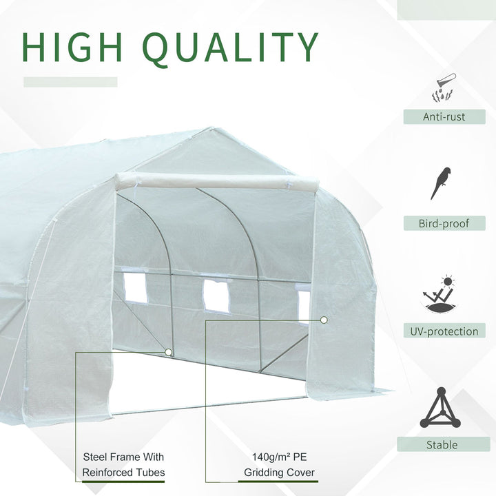 11.5’ x 10’ x 6.6’ Walk-in Tunnel Greenhouse w/ Roll Up Door, 6 Windows, Outdoor Garden, White