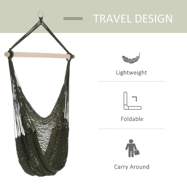 Nylon Woven Hanging Hammock Chair Swing w Hardwood Bar Outdoor Yard Garden Park Camping, Green