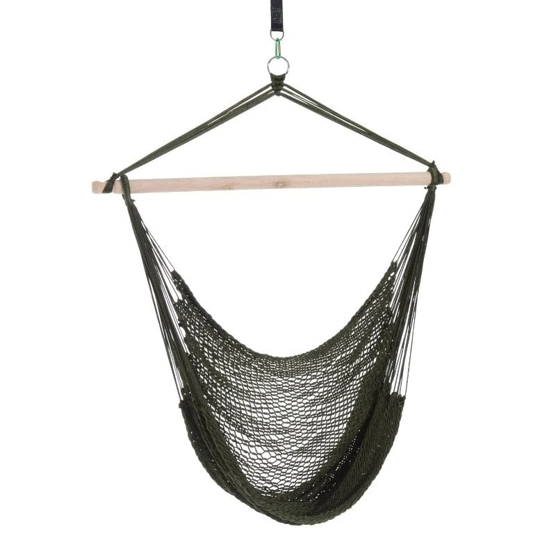 Nylon Woven Hanging Hammock Chair Swing w Hardwood Bar Outdoor Yard Garden Park Camping, Green