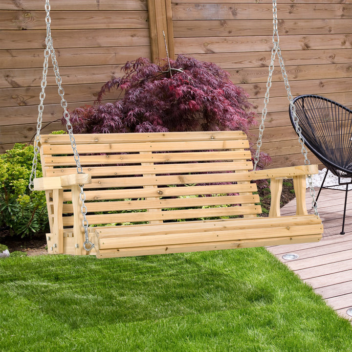 Wooden 2-Seater Outdoor Swing w/ Cup Holders for Patio Backyard Garden Deck Porch - Fir Wood