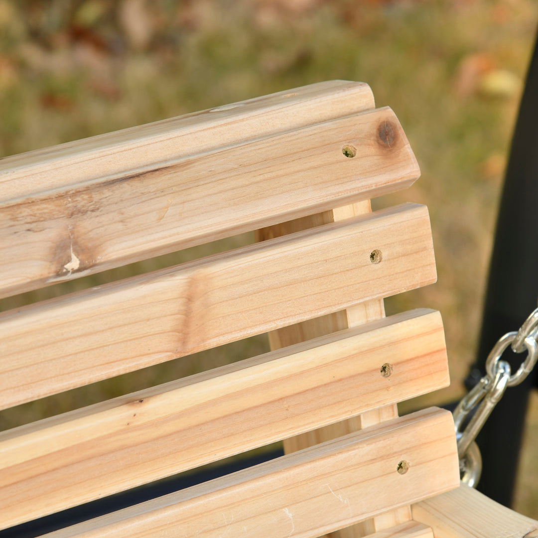 Wooden 2-Seater Outdoor Swing w/ Cup Holders for Patio Backyard Garden Deck Porch - Fir Wood