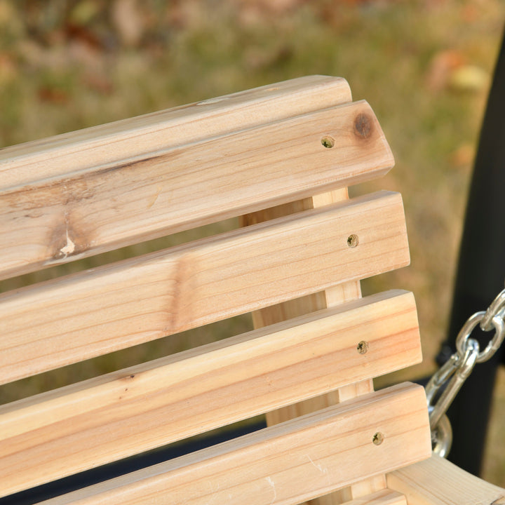 Wooden 2-Seater Outdoor Swing w/ Cup Holders for Patio Backyard Garden Deck Porch - Fir Wood