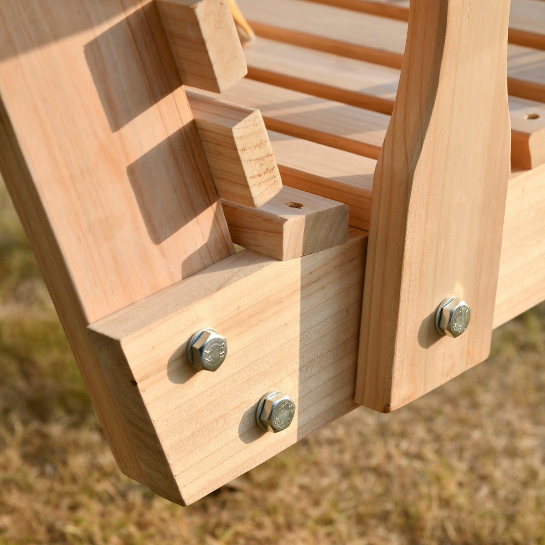 Wooden 2-Seater Outdoor Swing w/ Cup Holders for Patio Backyard Garden Deck Porch - Fir Wood