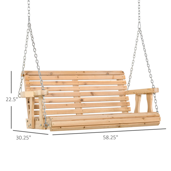Wooden 2-Seater Outdoor Swing w/ Cup Holders for Patio Backyard Garden Deck Porch - Fir Wood