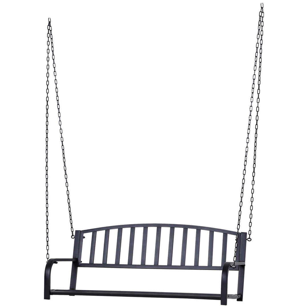 Outdoor 2-Seater Hanging Metal Slatted Swing for Patio Backyard Garden Deck Porch - Black