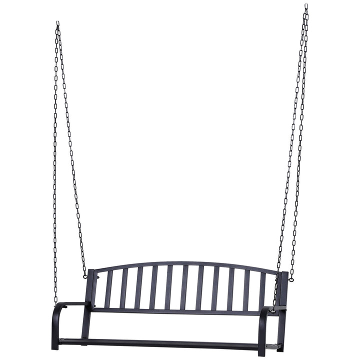 Outdoor 2-Seater Hanging Metal Slatted Swing for Patio Backyard Garden Deck Porch - Black