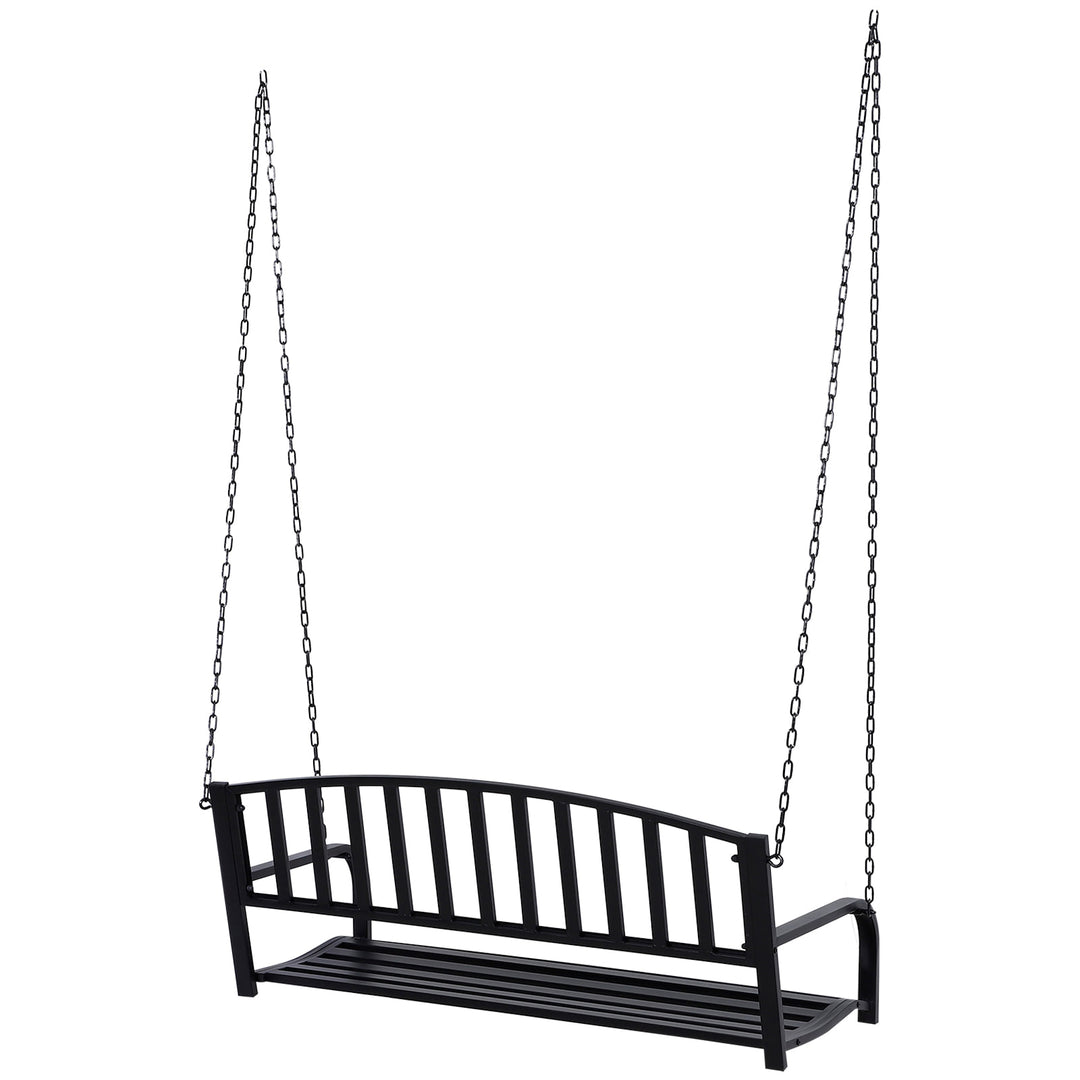 Outdoor 2-Seater Hanging Metal Slatted Swing for Patio Backyard Garden Deck Porch - Black