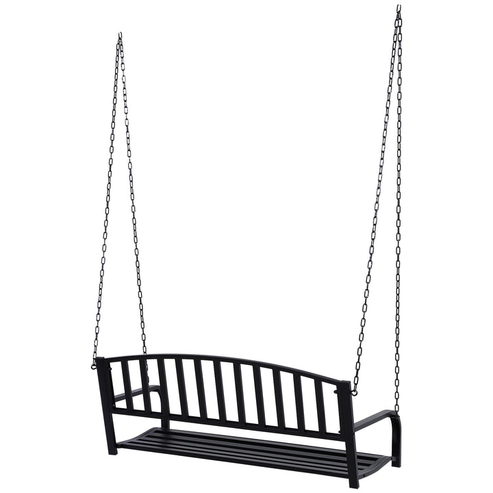 Outdoor 2-Seater Hanging Metal Slatted Swing for Patio Backyard Garden Deck Porch - Black