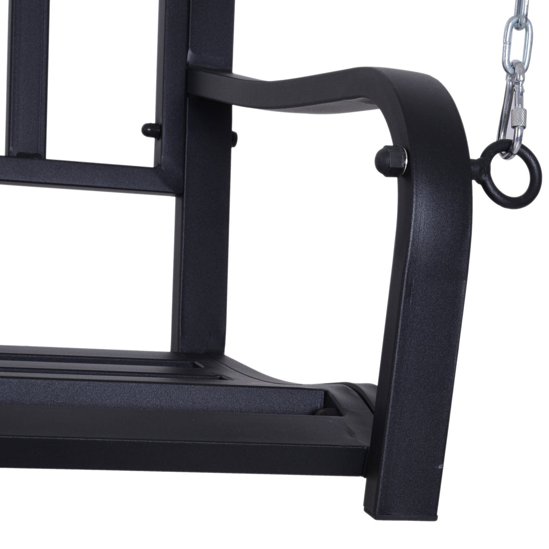 Outdoor 2-Seater Hanging Metal Slatted Swing for Patio Backyard Garden Deck Porch - Black