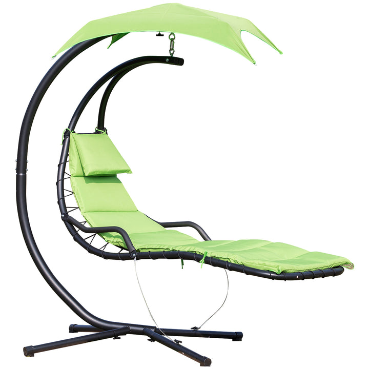 Hanging Padded Swing Hammock Lounge Chaise Chair w Canopy & Stand, Patio Pool Deck, Lime Green
