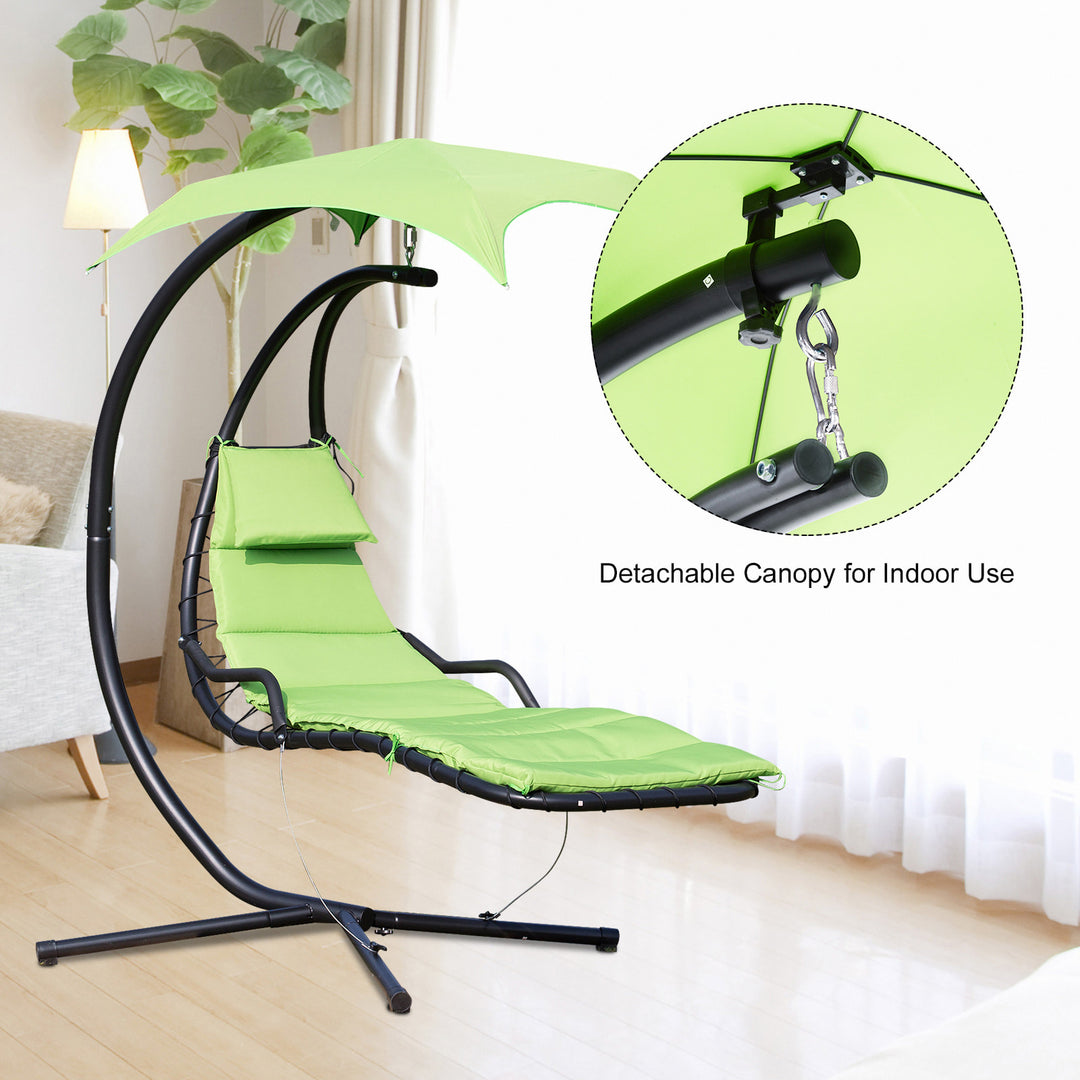 Hanging Padded Swing Hammock Lounge Chaise Chair w Canopy & Stand, Patio Pool Deck, Lime Green