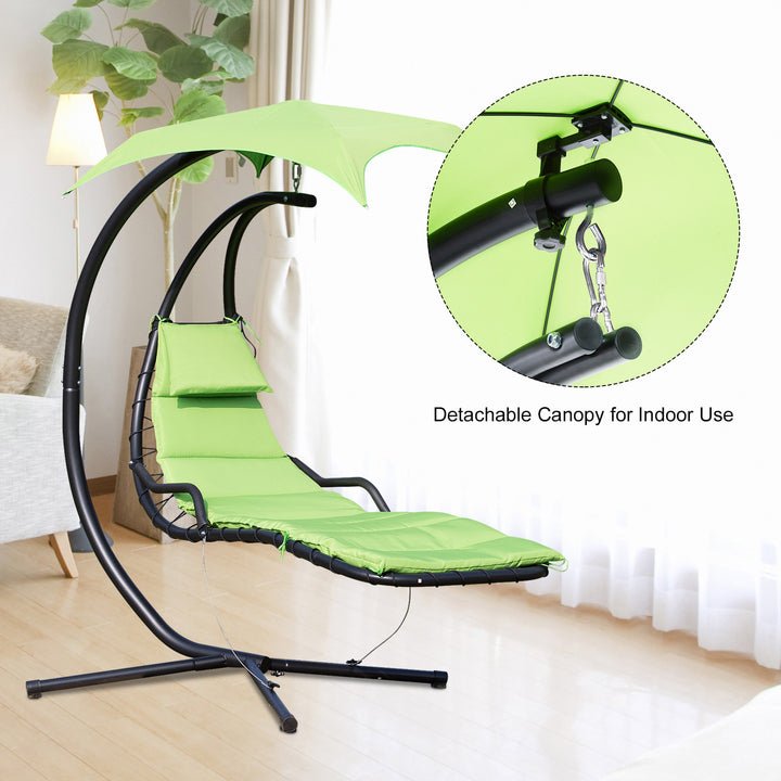 Hanging Padded Swing Hammock Lounge Chaise Chair w Canopy & Stand, Patio Pool Deck, Lime Green