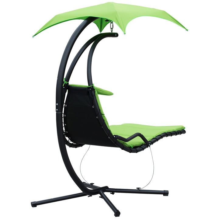 Hanging Padded Swing Hammock Lounge Chaise Chair w Canopy & Stand, Patio Pool Deck, Lime Green