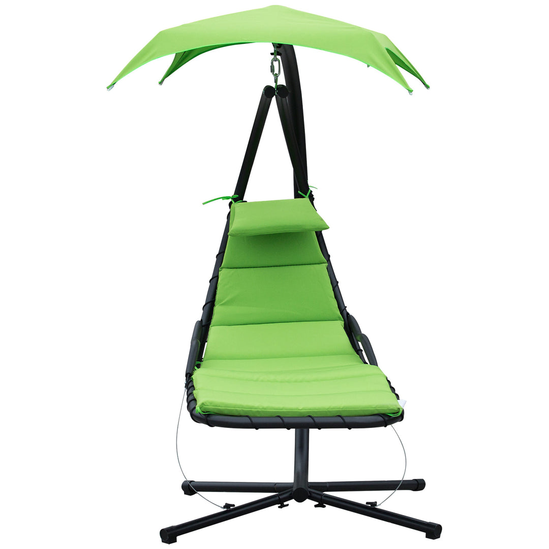 Hanging Padded Swing Hammock Lounge Chaise Chair w Canopy & Stand, Patio Pool Deck, Lime Green