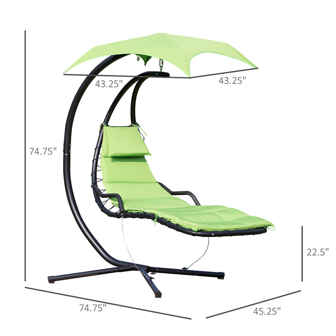Hanging Padded Swing Hammock Lounge Chaise Chair w Canopy & Stand, Patio Pool Deck, Lime Green