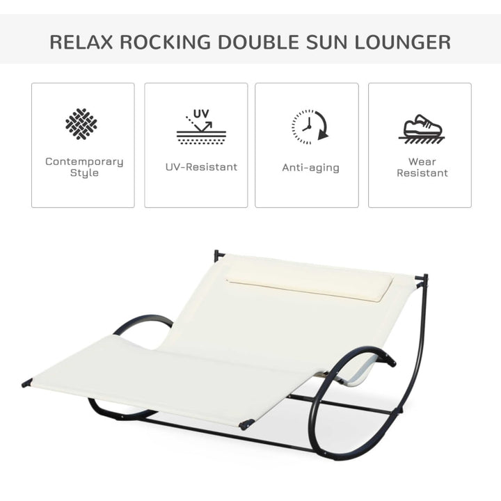 2-Person Double Hammock Rocker Chaise Sun Lounger w Pillow for Patio Deck Pool - Cream White