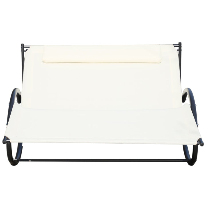 2-Person Double Hammock Rocker Chaise Sun Lounger w Pillow for Patio Deck Pool - Cream White