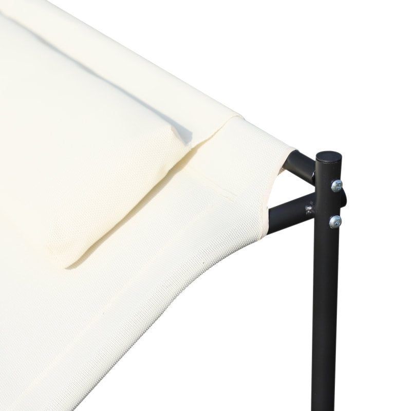 2-Person Double Hammock Rocker Chaise Sun Lounger w Pillow for Patio Deck Pool - Cream White