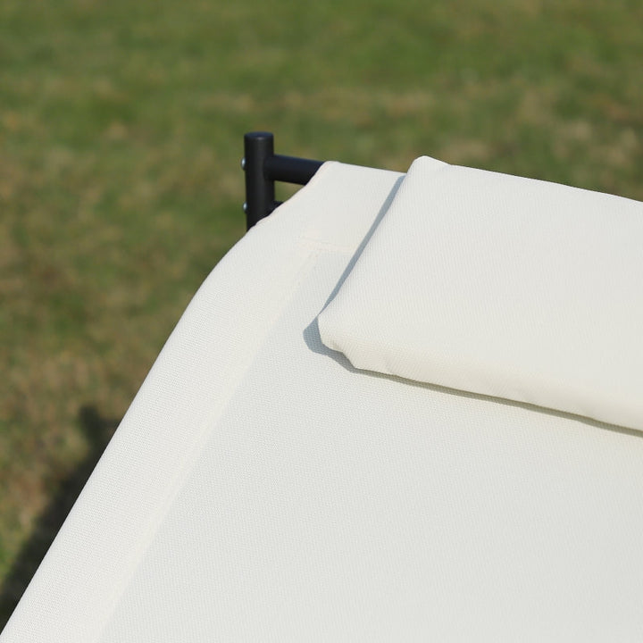 2-Person Double Hammock Rocker Chaise Sun Lounger w Pillow for Patio Deck Pool - Cream White