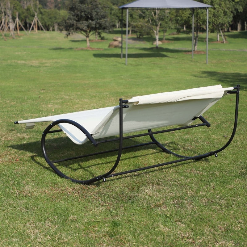 2-Person Double Hammock Rocker Chaise Sun Lounger w Pillow for Patio Deck Pool - Cream White