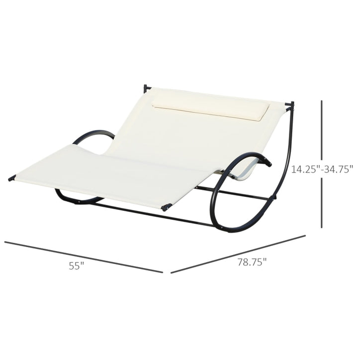 2-Person Double Hammock Rocker Chaise Sun Lounger w Pillow for Patio Deck Pool - Cream White