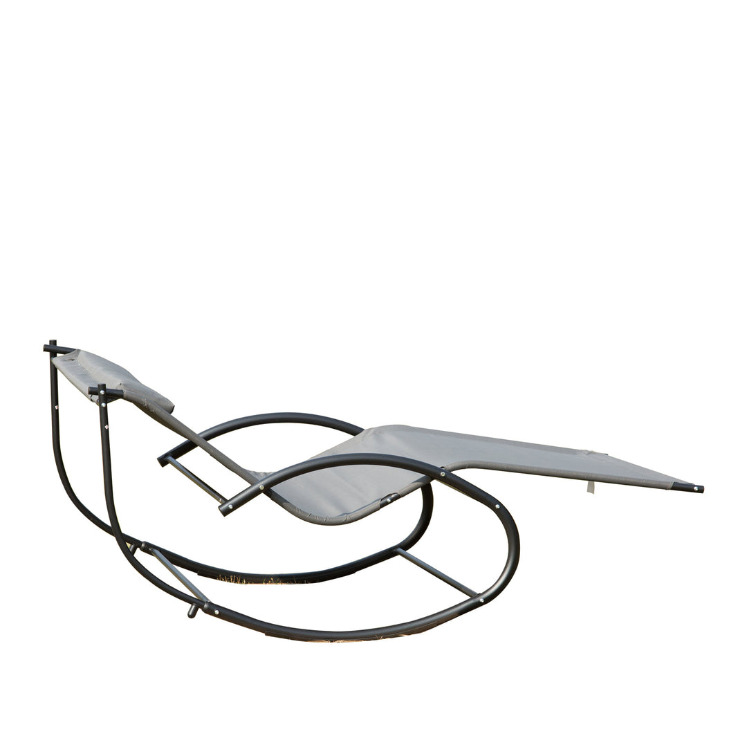 2-Person Double Hammock Rocker Chaise Sun Lounger w Pillow for Patio Deck Pool Yard - Grey