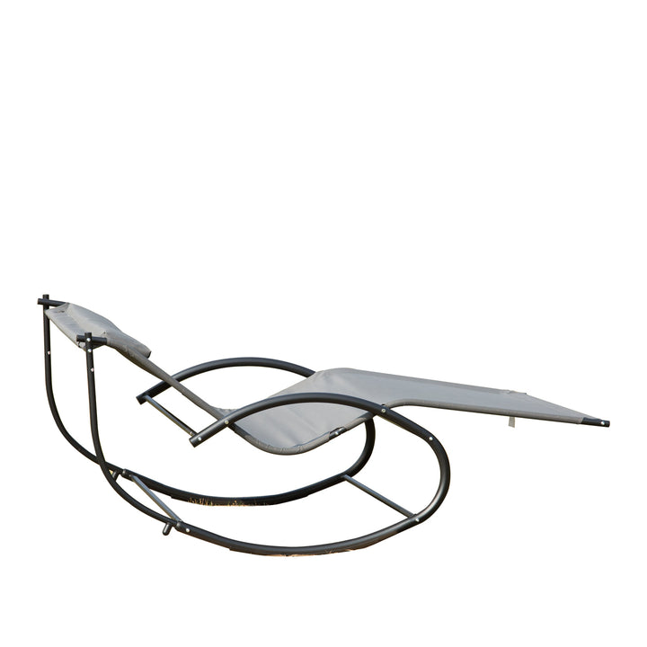 2-Person Double Hammock Rocker Chaise Sun Lounger w Pillow for Patio Deck Pool Yard - Grey