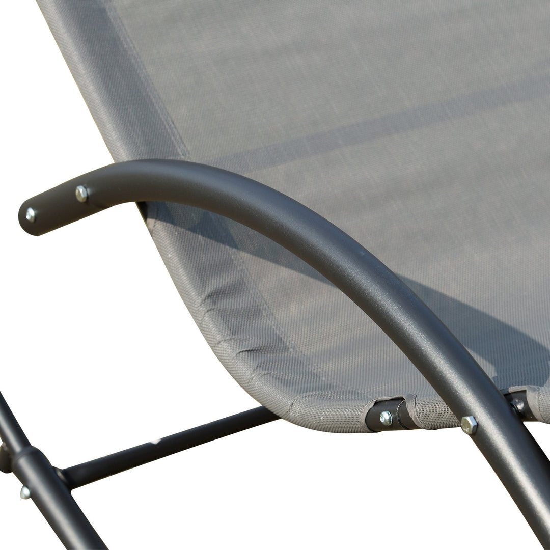 2-Person Double Hammock Rocker Chaise Sun Lounger w Pillow for Patio Deck Pool Yard - Grey