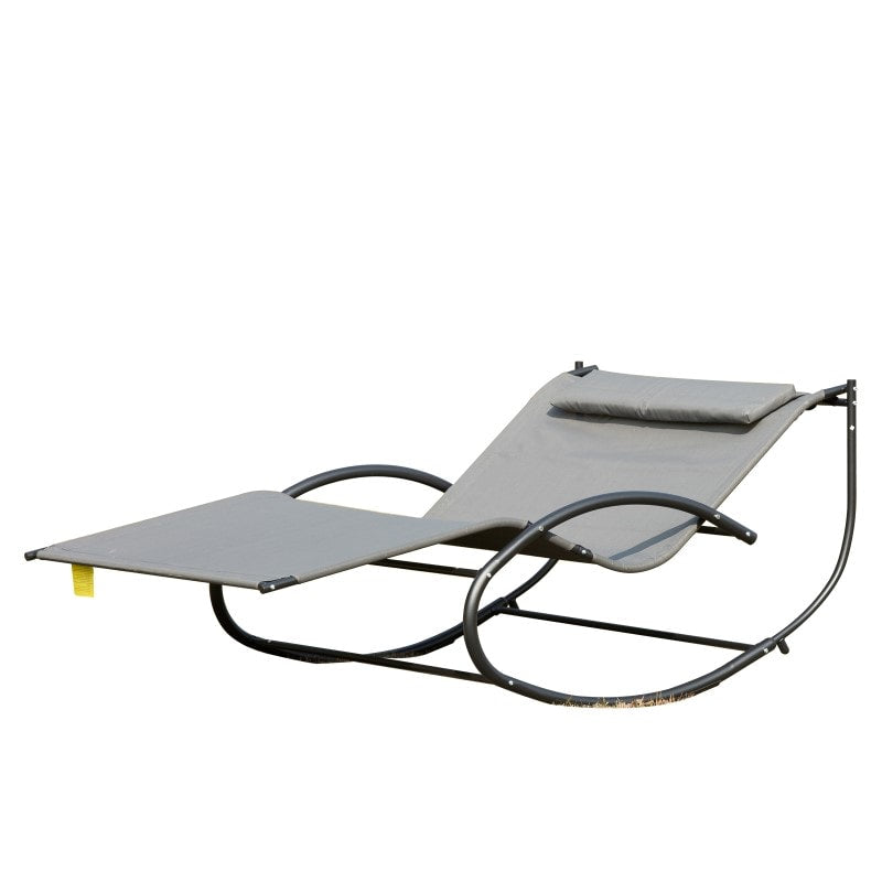 2-Person Double Hammock Rocker Chaise Sun Lounger w Pillow for Patio Deck Pool Yard - Grey