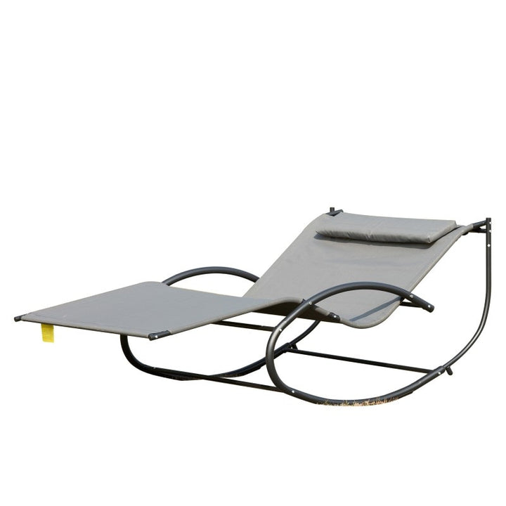 2-Person Double Hammock Rocker Chaise Sun Lounger w Pillow for Patio Deck Pool Yard - Grey