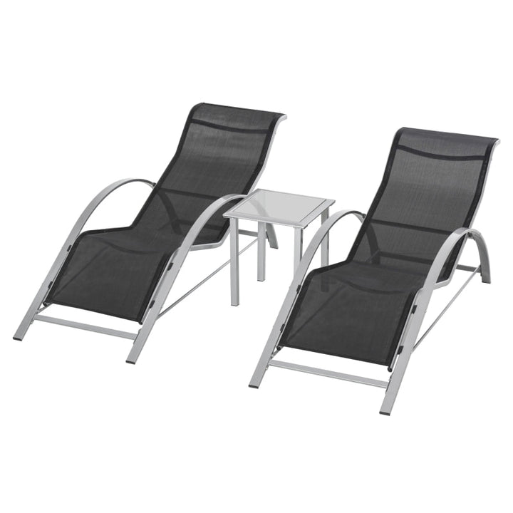 3pc Reclined Chaise Sun Lounger Chair w Side Table, Patio Tanning Beach Pool Deck Garden, Grey