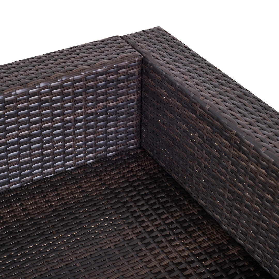 6pc PE Rattan Wicker Sectional Patio Conversation Set w Cushions, Ottomans – Cream White, Brown