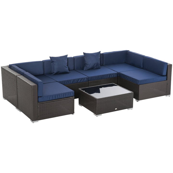 7pc PE Rattan Wicker Sectional Conversation Furniture Set w/ Cushions Outdoor Patio - Navy Blue