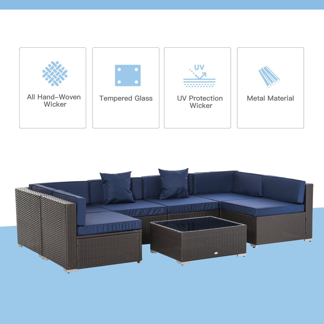 7pc PE Rattan Wicker Sectional Conversation Furniture Set w/ Cushions Outdoor Patio - Navy Blue