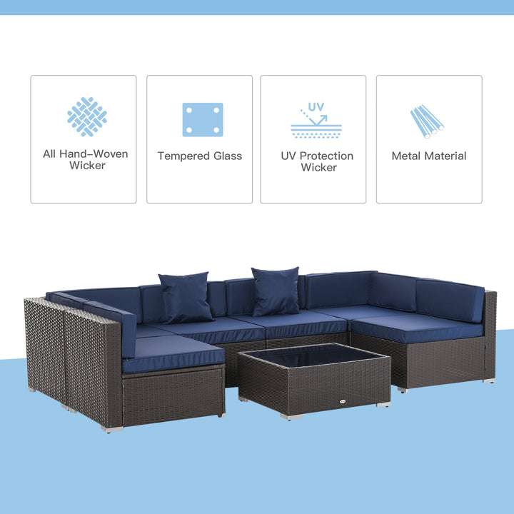7pc PE Rattan Wicker Sectional Conversation Furniture Set w/ Cushions Outdoor Patio - Navy Blue