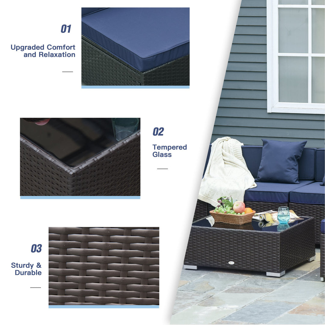 7pc PE Rattan Wicker Sectional Conversation Furniture Set w/ Cushions Outdoor Patio - Navy Blue