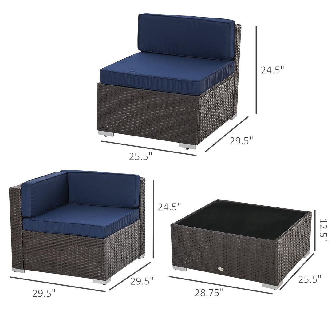 7pc PE Rattan Wicker Sectional Conversation Furniture Set w/ Cushions Outdoor Patio - Navy Blue