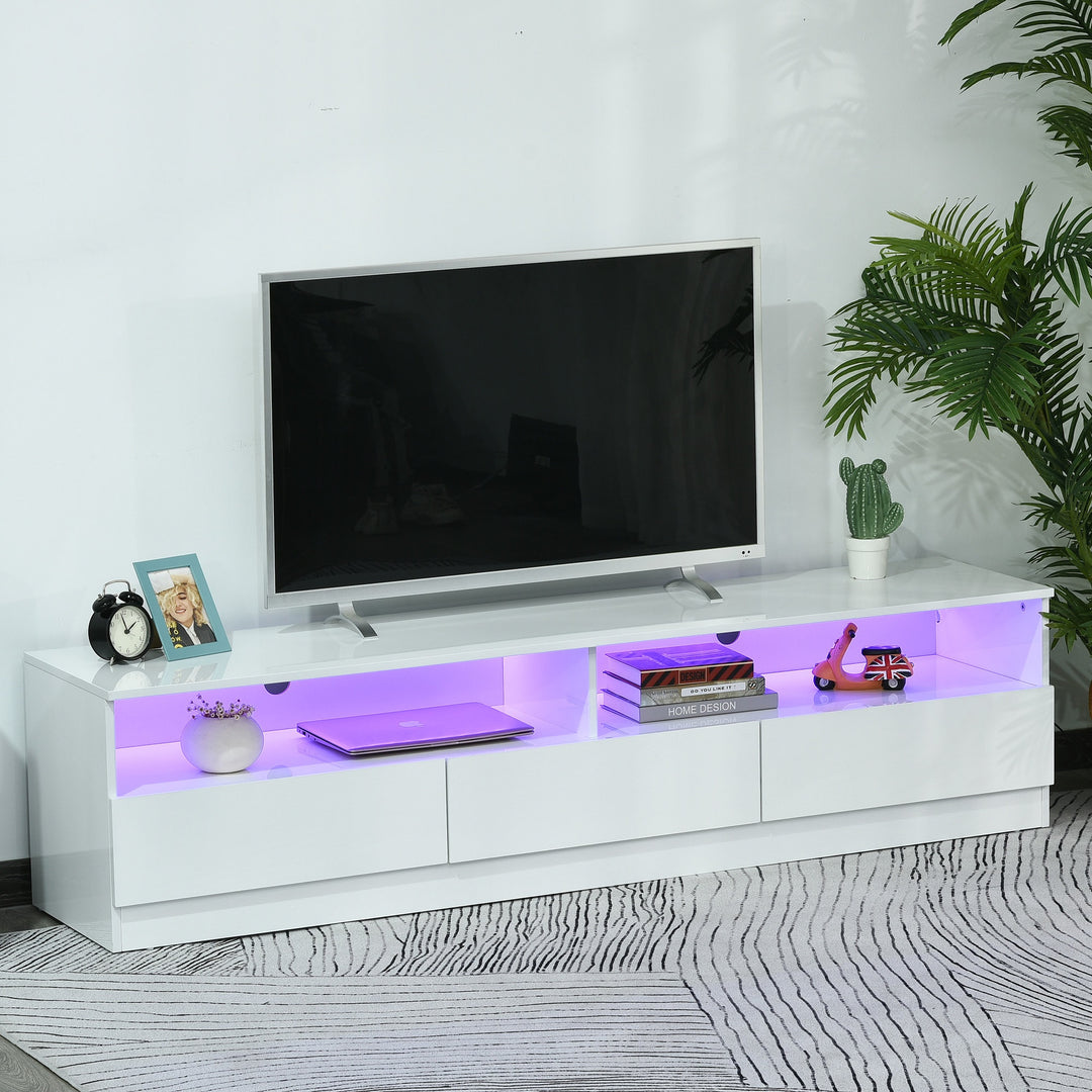 Glossy TV Stand w/ Storage & LED Lights - White