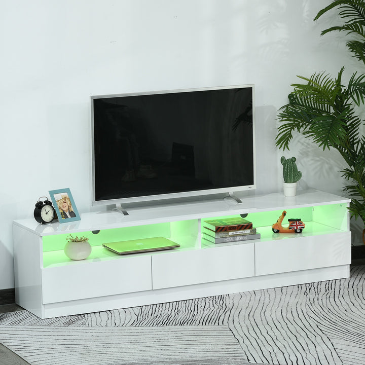 Glossy TV Stand w/ Storage & LED Lights - White