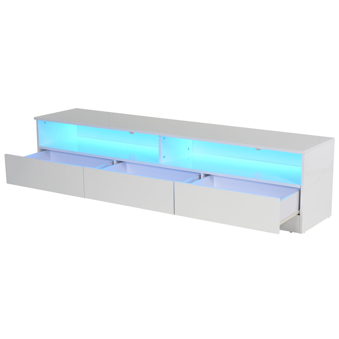 Glossy TV Stand w/ Storage & LED Lights - White