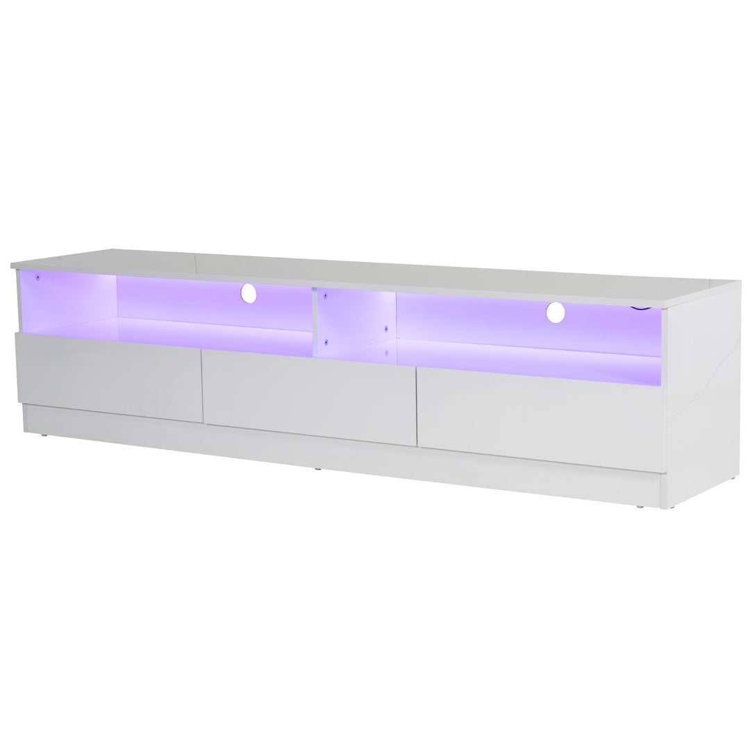 Glossy TV Stand w/ Storage & LED Lights - White