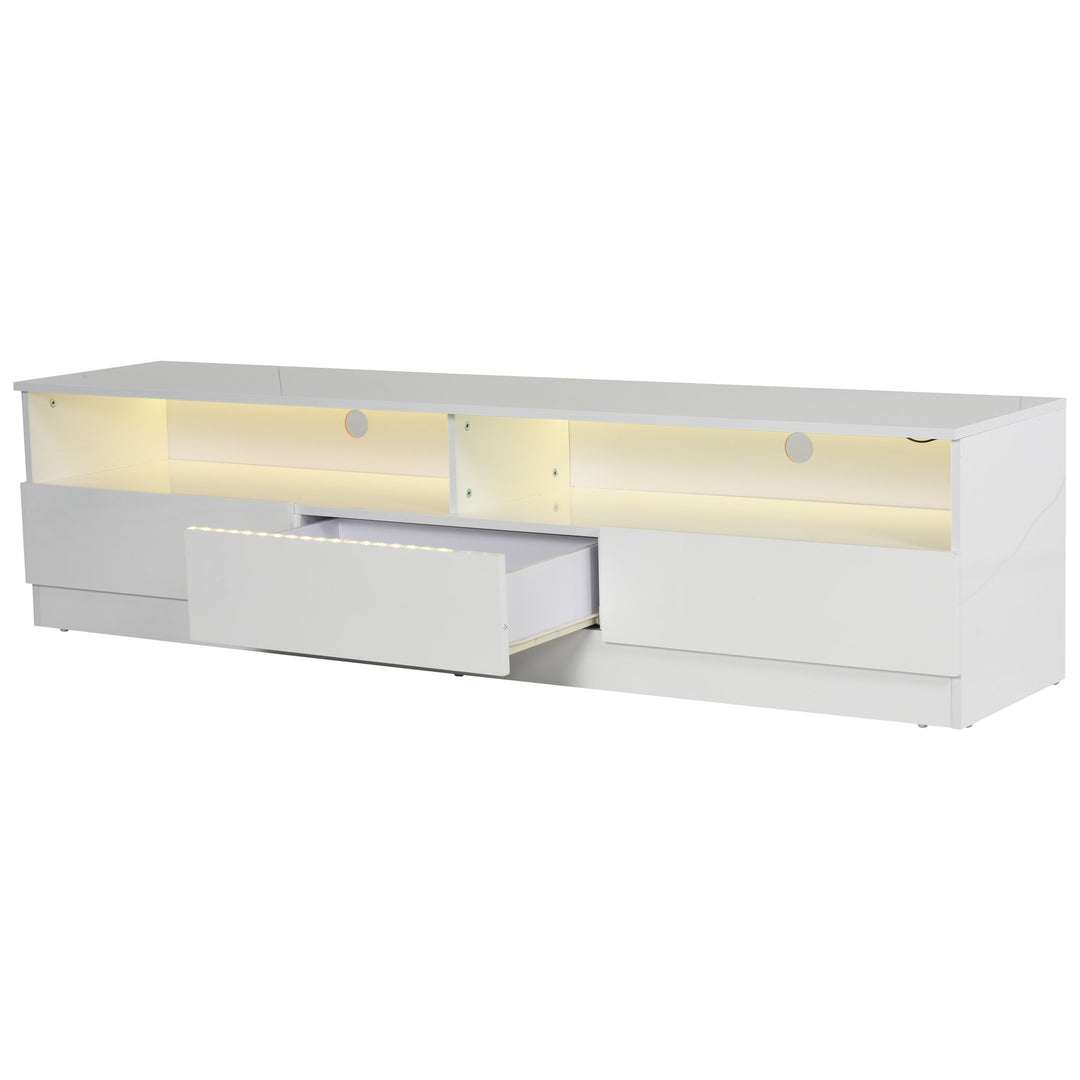 Glossy TV Stand w/ Storage & LED Lights - White