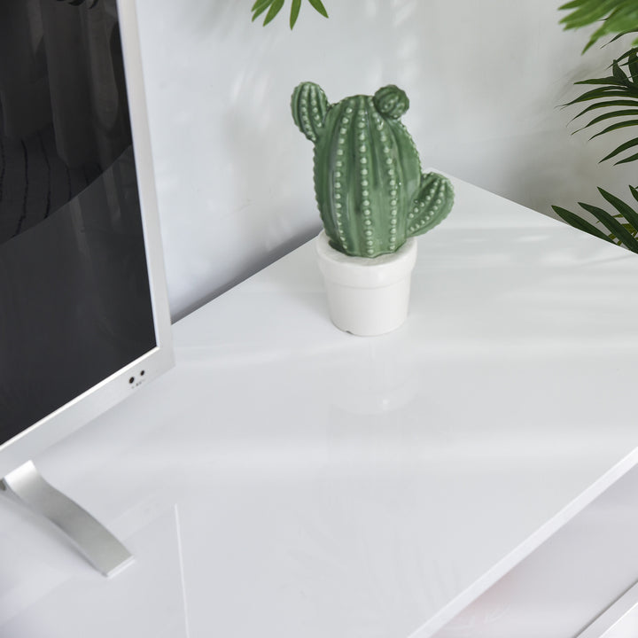 Glossy TV Stand w/ Storage & LED Lights - White