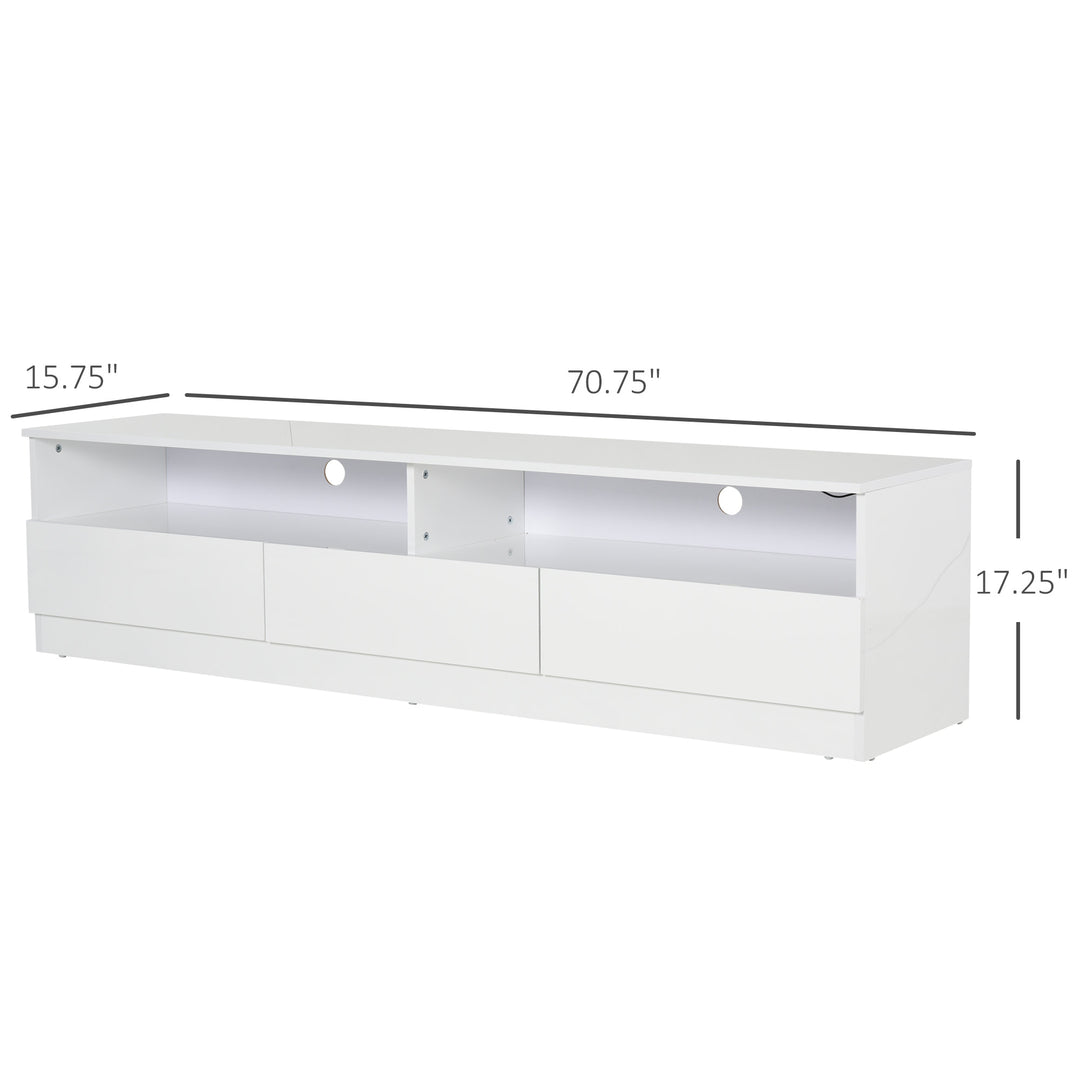Glossy TV Stand w/ Storage & LED Lights - White