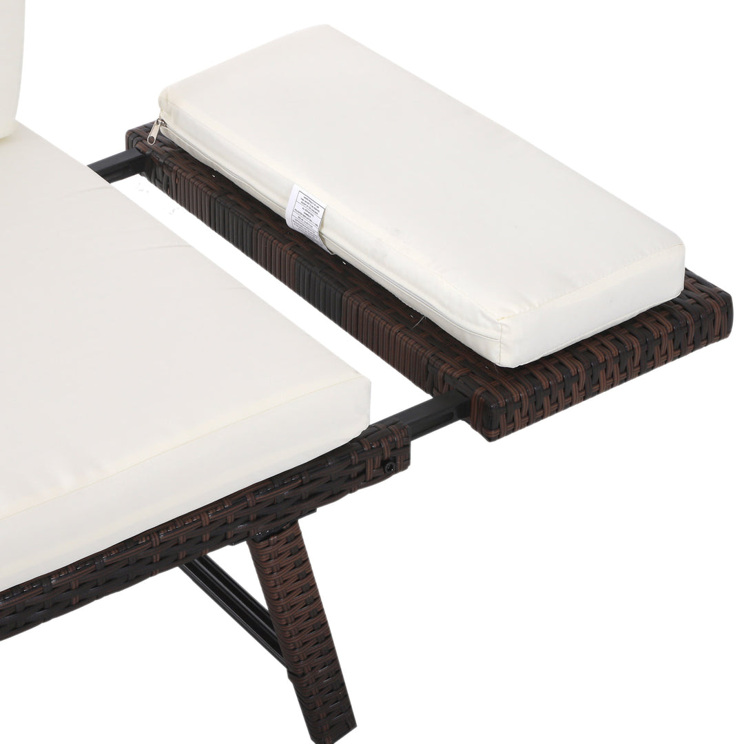 Convertible Rattan Wicker Chaise Lounger Loveseat Sofa Futon Bed for Patio Brown & Cream White