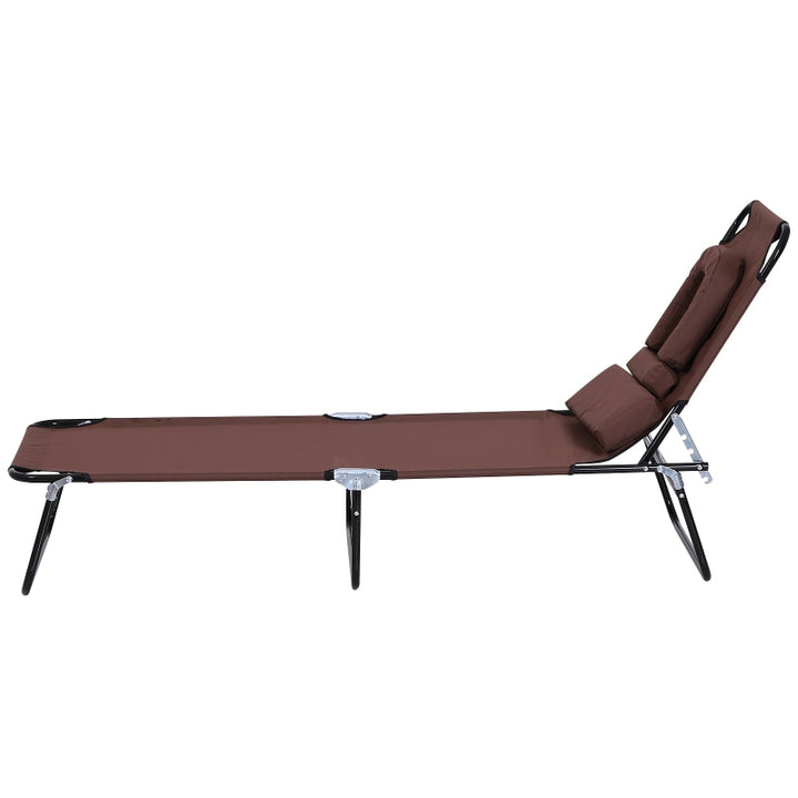 Folding Chaise Recline Sun Lounger w Face Reading Hole & Pillow, Beach Patio Pool Deck, Brown