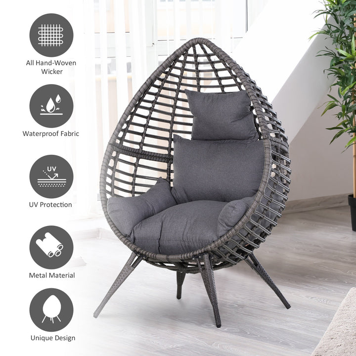 PE Rattan Wicker Outdoor Luxury Teardrop Egg Lounger Chair Patio Beach Pool Deck Garden - Grey