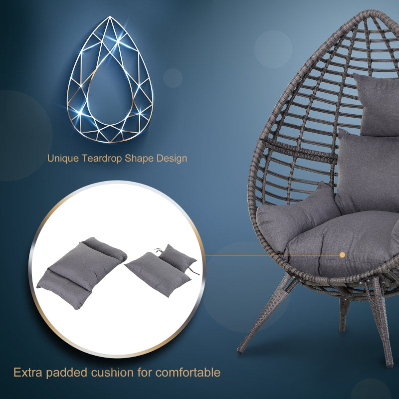 PE Rattan Wicker Outdoor Luxury Teardrop Egg Lounger Chair Patio Beach Pool Deck Garden - Grey