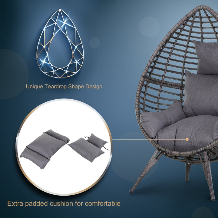 PE Rattan Wicker Outdoor Luxury Teardrop Egg Lounger Chair Patio Beach Pool Deck Garden - Grey
